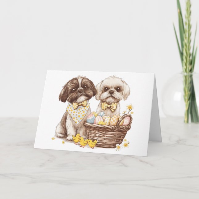 Glad påsk Shih Tzu Hundar Helgkort (Framsida)