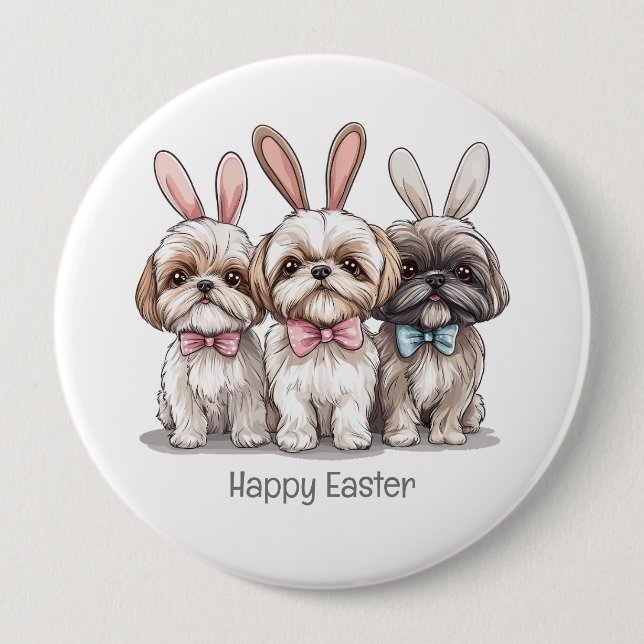 Glad påsk Shih Tzu Hundar Knapp (Framsida)