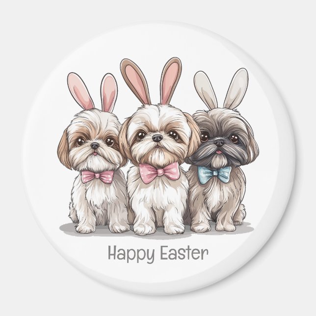 Glad påsk Shih Tzu Hundar Magnet (Framsidan)