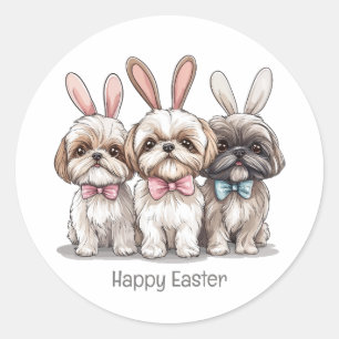 Glad påsk Shih Tzu Hundar Runt Klistermärke