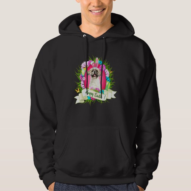 Glad påsk Shih Tzu Wearing Bunny Ear Eggs Coola Hoodie (Framsida)