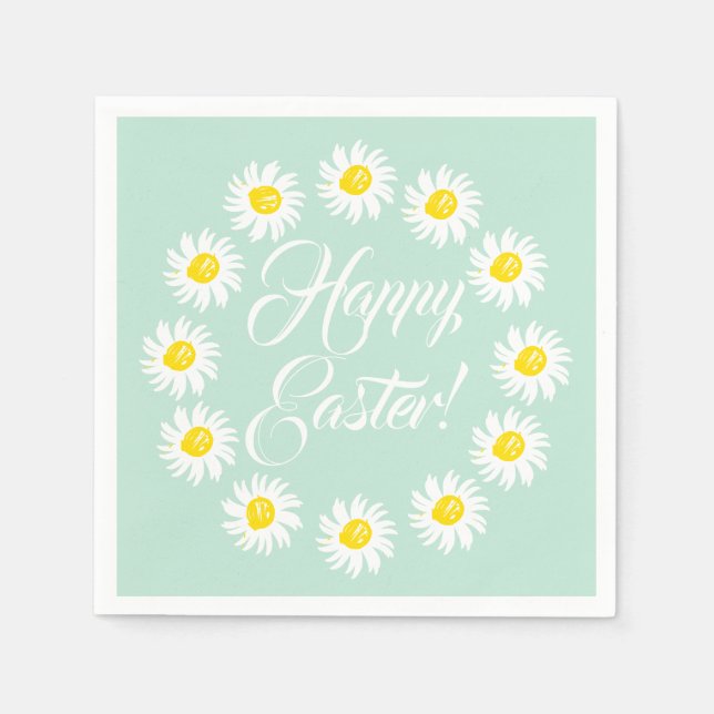 Glad påsk sjöskummint söt daisy blommigt ram pappersservett (Framsidan)
