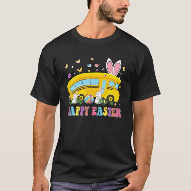 Glad påsk skoldag Buss Cute Bunny Öron Påsk T Shirt (Framsida)