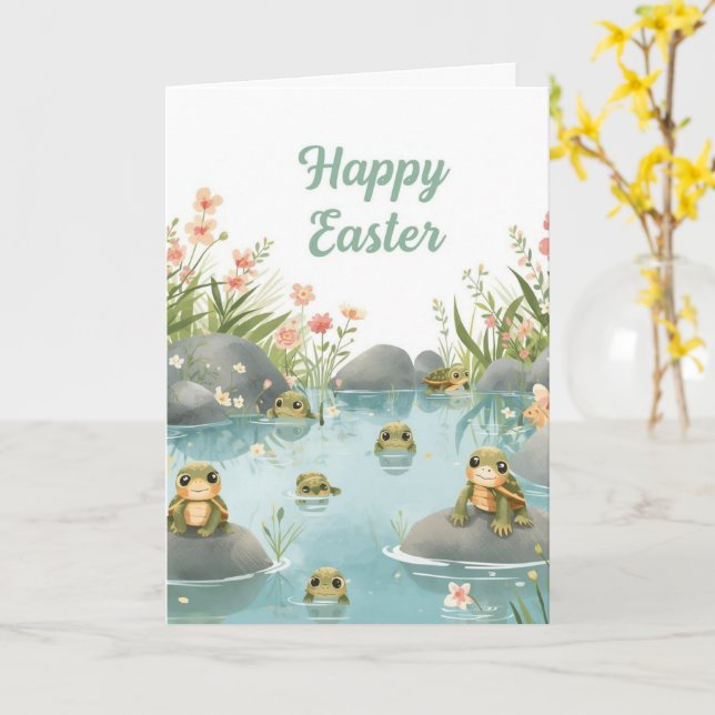 Glad påsk sköldpaddor kort (Gul blomma)