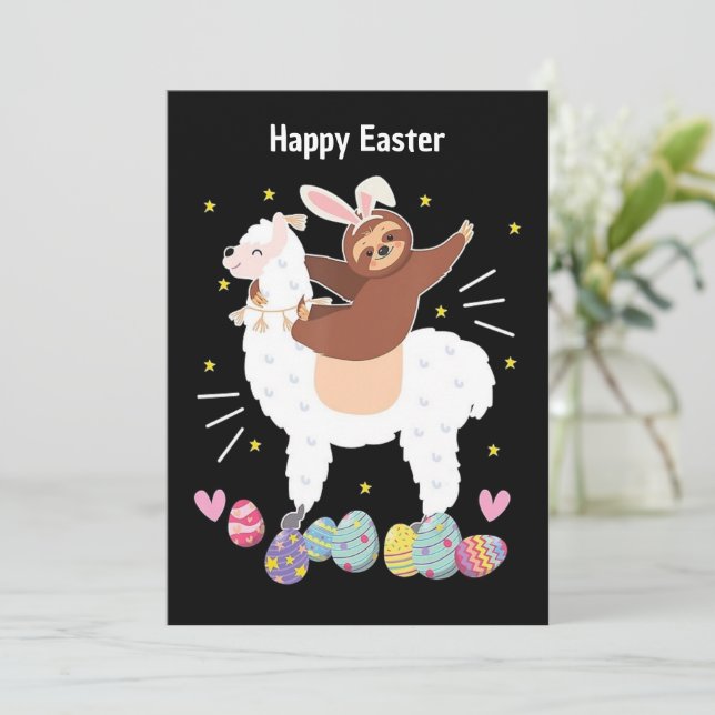 Glad påsk Sloth och llama Flat helgdag Card Julkort (Stående Fram)