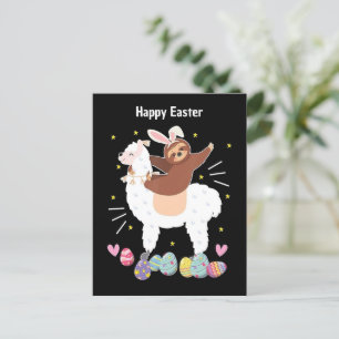 Glad påsk Sloth och llama vykort