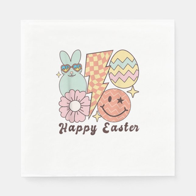 Glad påsk Smile Ansikte Retro Hippie Bunny Rabbit Pappersservett (Framsidan)