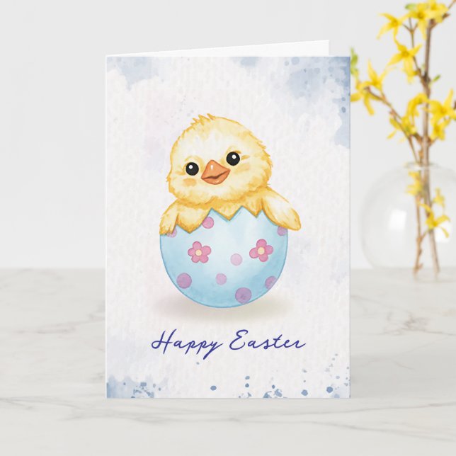 Glad påsk Söt babykyckling Vattenfärg  Kort (Gul blomma)