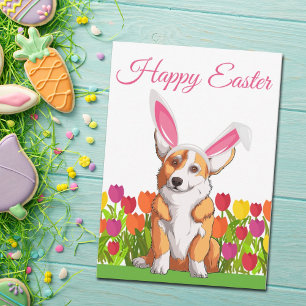Glad påsk Söt Corgi Kanin Blommig Anpassad Kort