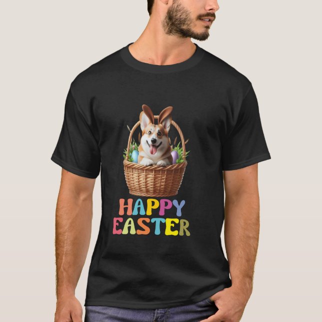 Glad påsk Söt Corgi Korg Design Kul T Shirt (Framsida)