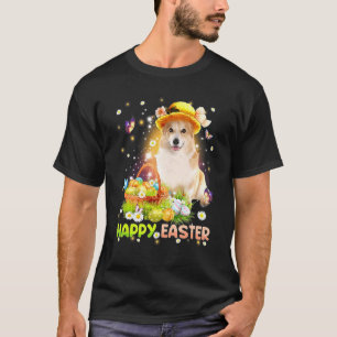 Glad påsk Söt kanin Hund Corgi Ägg Korg Hund T Shirt