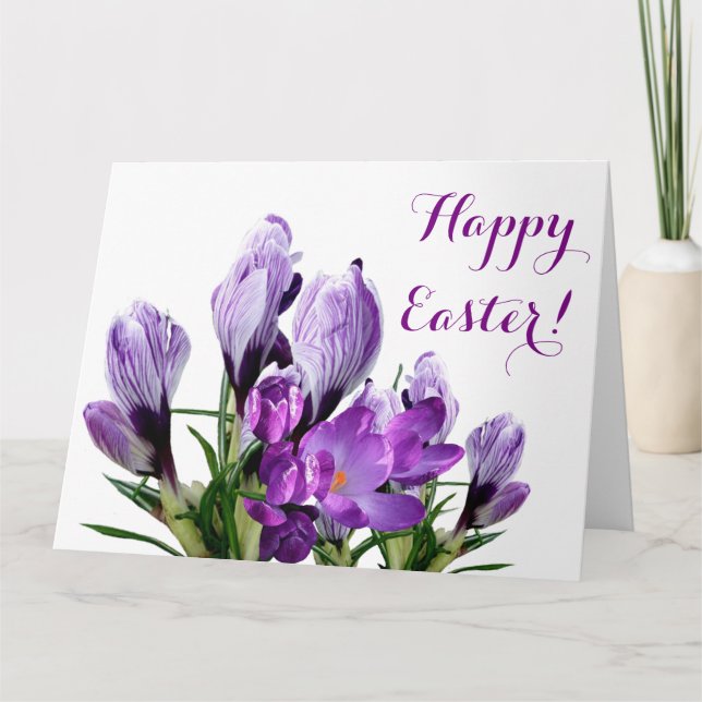 Glad påsk söt lila  crocus blommigt kort (Framsida)