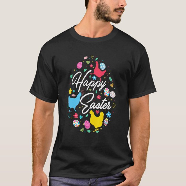 Glad Påsk Söt Påsk Ägg Form Samling  Kyckling T Shirt (Framsida)