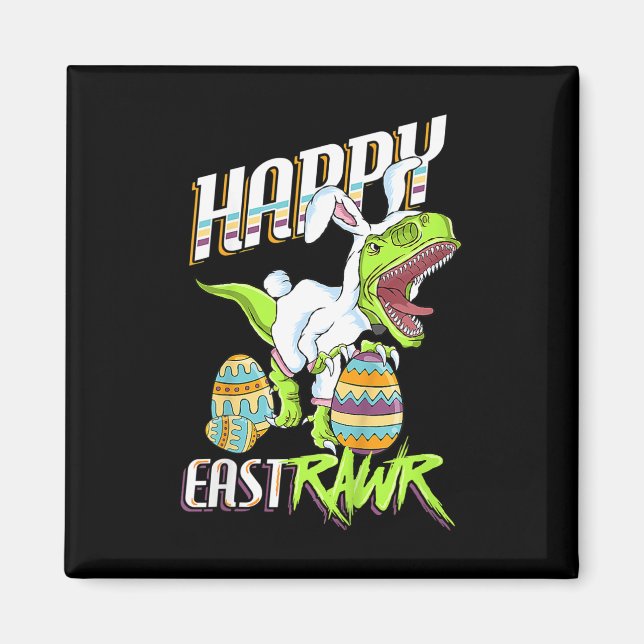Glad påsk Söt Trex Dinosaur Påskhare Ägg Magnet (Framsidan)