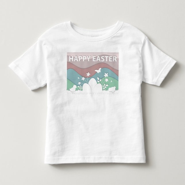 Glad påsk, söta chickar, påskägg på gräs t shirt (Framsida)