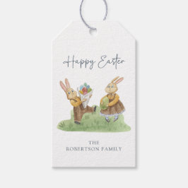 Glad Påsk, söta kaniner, Vattenfärg Påsk Presentetikett