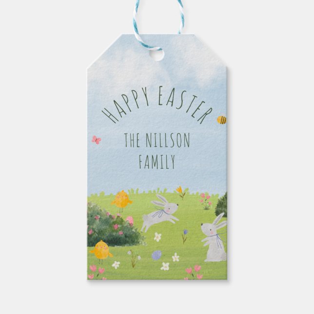 Glad påsk söta Märkre med vattenfärg Gift Presentetikett (Framsidan)