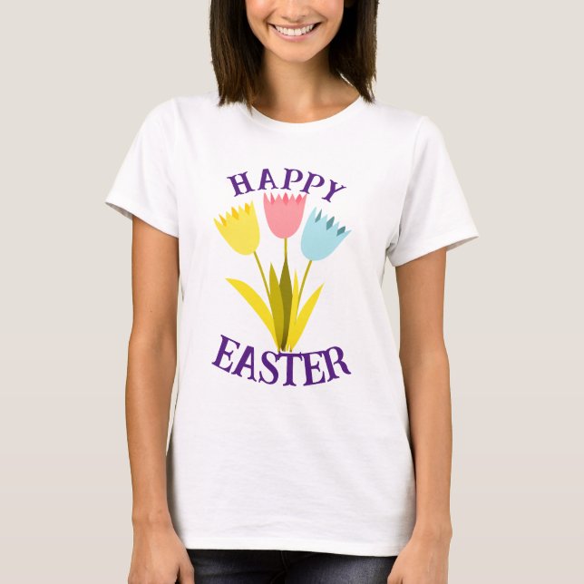 Glad påsk söta Tulip Flowers T Shirt (Framsida)