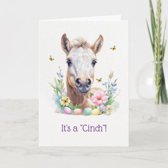 Glad Påsk Sött Föl Ponny Häst med Blommor Helgkort (Framsida)