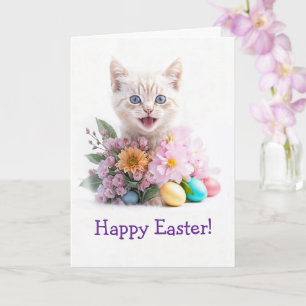 Glad påsk Sött ljust rött katten i blommor Kort