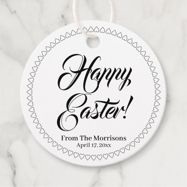 Glad påsk svartvita hjärtan, anpassningsbar , chic gåvor etiketter (Framsida)