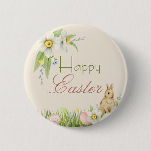 Glad påsk Sweet Bunny Watercolor Blommigt Knapp