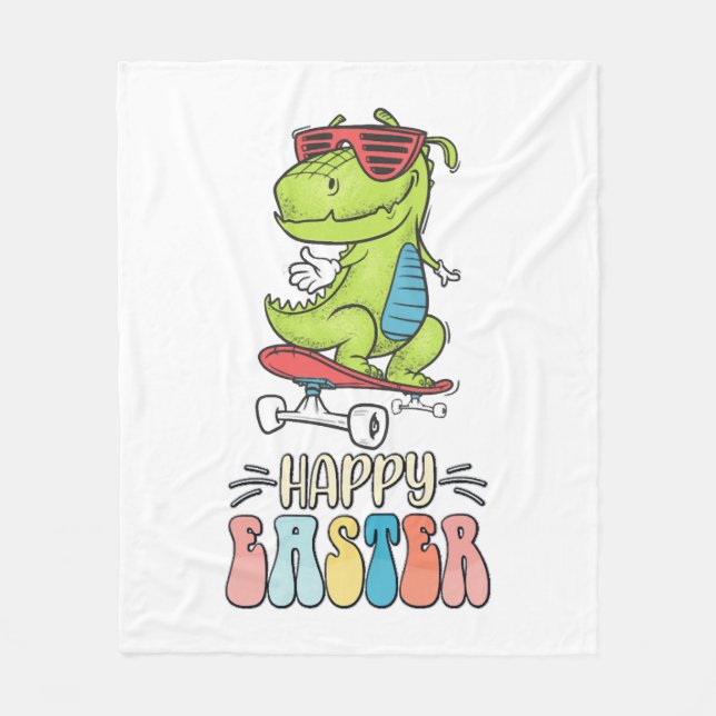 Glad påsk T Rex Dinosaur Bunny Rabbit Eggs Fleecefilt (Framsidan)