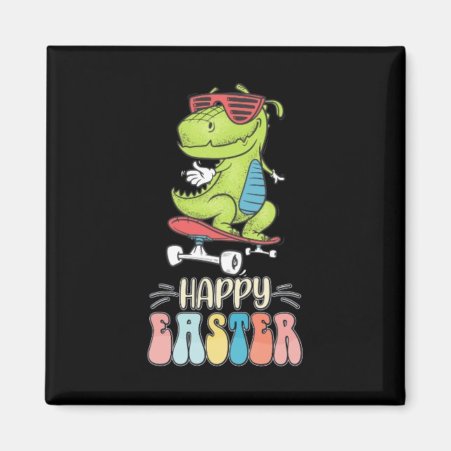 Glad påsk T Rex Dinosaur Bunny Rabbit Eggs Magnet (Framsidan)
