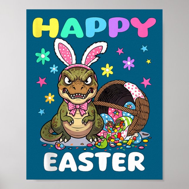 Glad påsk t rex dinosaur godis båge påsk kanin poster (Framsidan)