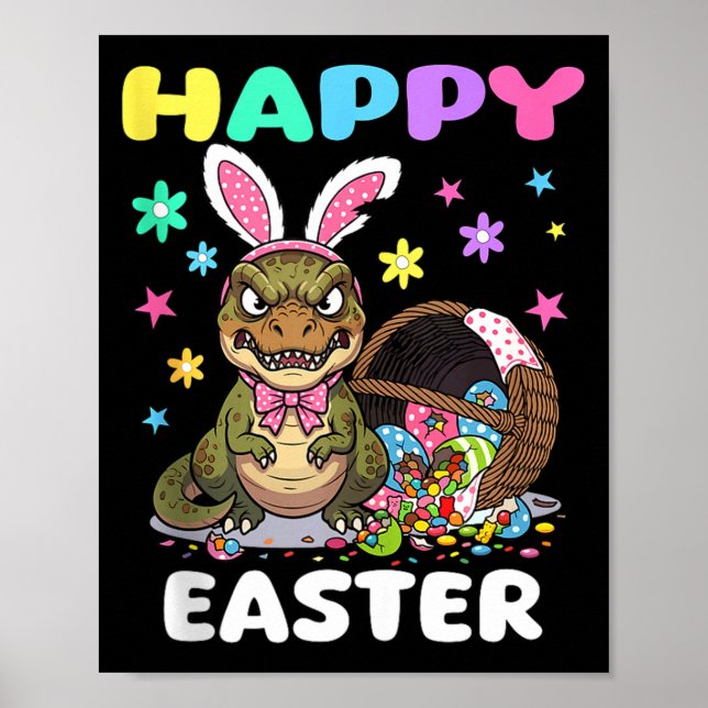 Glad påsk t rex dinosaur godis båge påsk kanin poster (Framsidan)