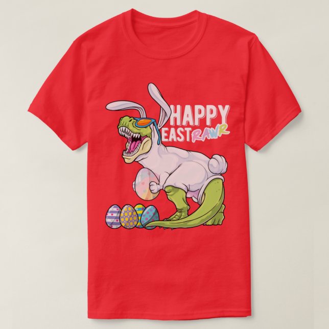Glad påsk T Rex Dinosaur Påskhare Ägg Kos T Shirt (Design framsida)