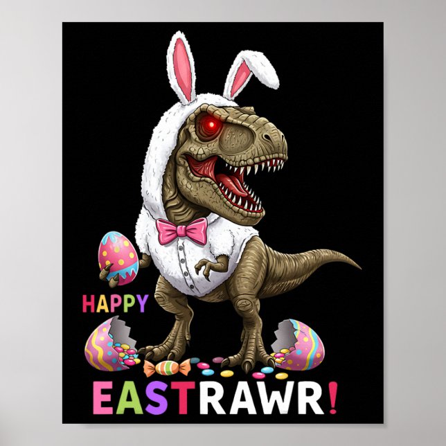 Glad påsk T Rex Dinosaur Påskhare Godis E Poster (Framsidan)