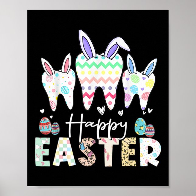 Glad påsk Tandtand Rabbit Öron Dental Dentis Poster (Framsidan)