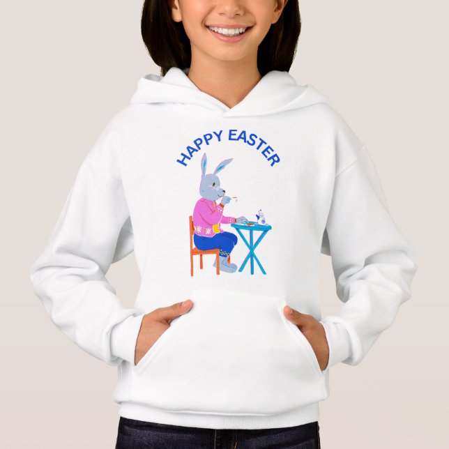 Glad påsk Tea Bunny Kids Hoodie T Shirt (Framsida)