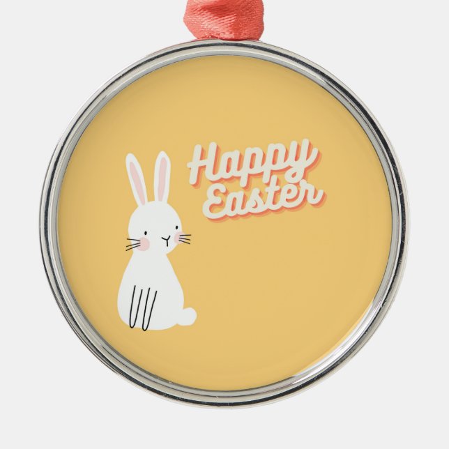 Glad påsk text med bunny orange julgransprydnad metall (Framsidan)