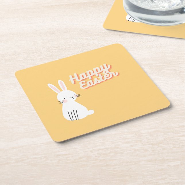 Glad påsk text med bunny orange underlägg papper kvadrat (Vinklad)