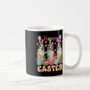 Glad påsk Three Cute Bunny Australian shepherd Kaffemugg