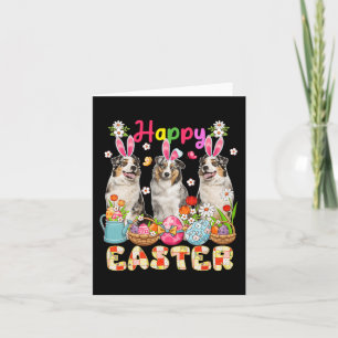 Glad påsk Three Cute Bunny Australian shepherd Kort
