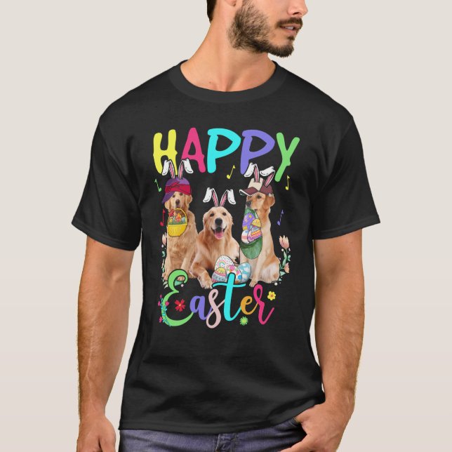 glad påsk Three Golden Retriever Wearing Bunny T Shirt (Framsida)