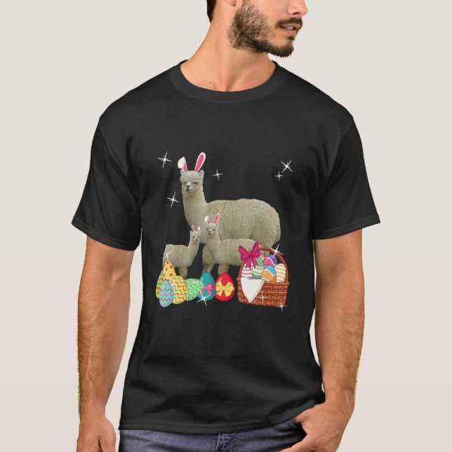 Glad påsk Three Llama Wearing Bunny Ear Llama L T Shirt (Framsida)