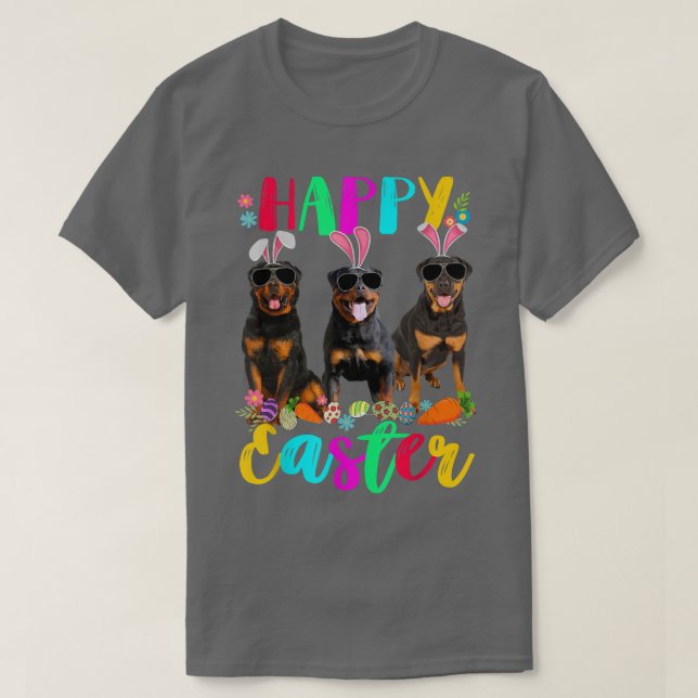 Glad påsk Three Rottweiler Wearing Bunny Öron E T Shirt (Design framsida)