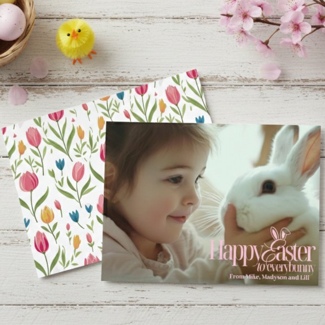 Glad påsk till All Rosa Text Anpassningsbar Påsk Julkort (Happy Easter To Everybunny Pink Text Custom Easter Holiday Card)