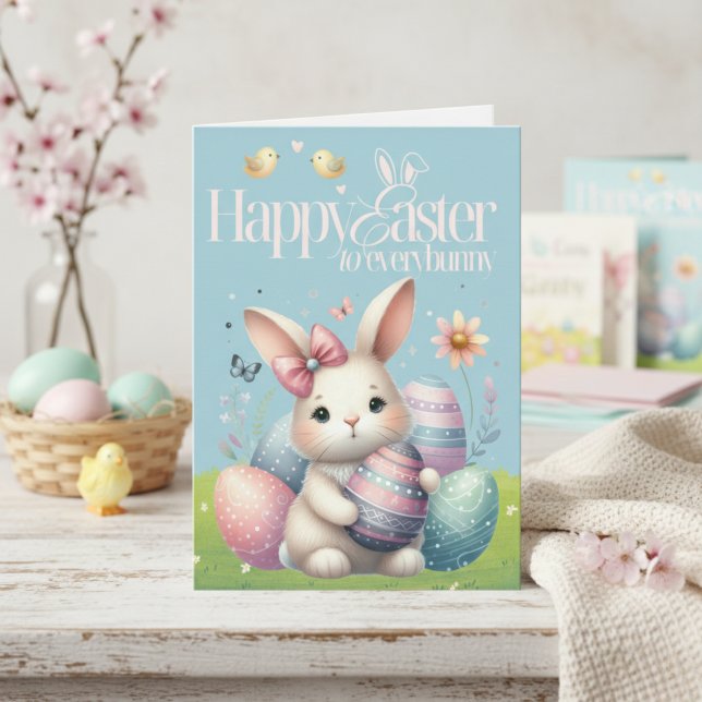 Glad påsk till Allbunny Cute Anpassningsbar Påsk Helgkort (Happy Easter to Everybunny Cute Custom Easter Holiday Card)