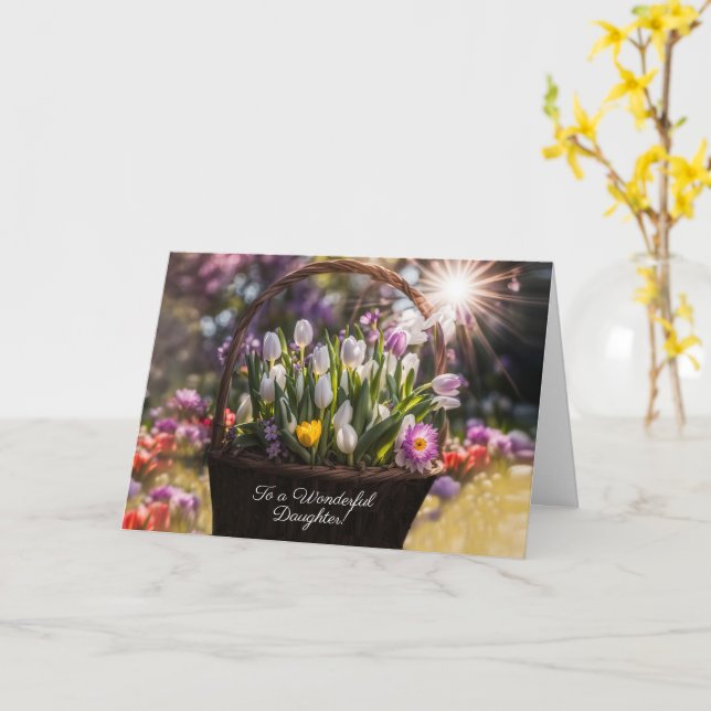 Glad påsk till dotter med vacker korg blommor kort (Gul blomma)