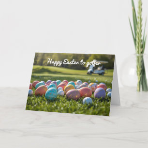 Glad påsk till golfare med golfboll och ägg helgkort