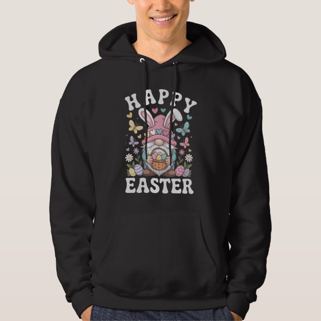 Glad Påsk Tomte Med Kaninöron Färgglada Ägg  Hoodie (Framsida)
