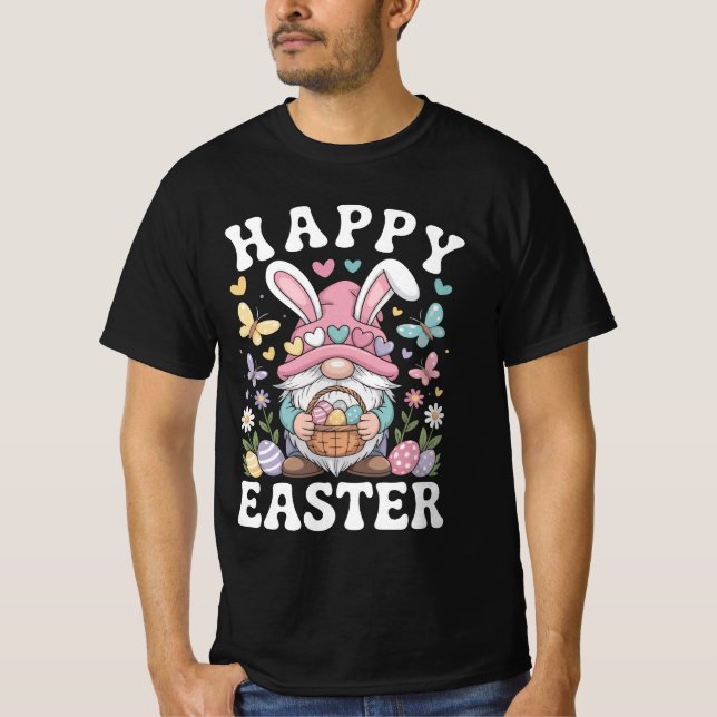 Glad Påsk Tomte Med Kaninöron Färgglada Ägg T Shirt (Framsida)