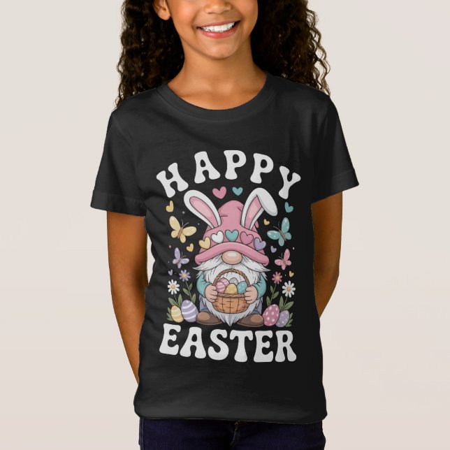 Glad Påsk Tomte Med Kaninöron Färgglada Ägg  T Shirt (Framsida)