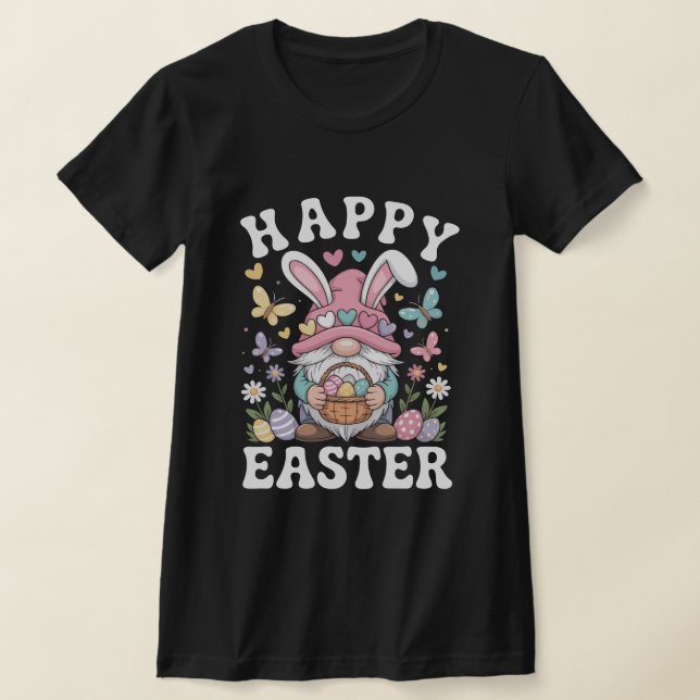 Glad Påsk Tomte Med Kaninöron Färgglada Ägg  T Shirt (Laydown)