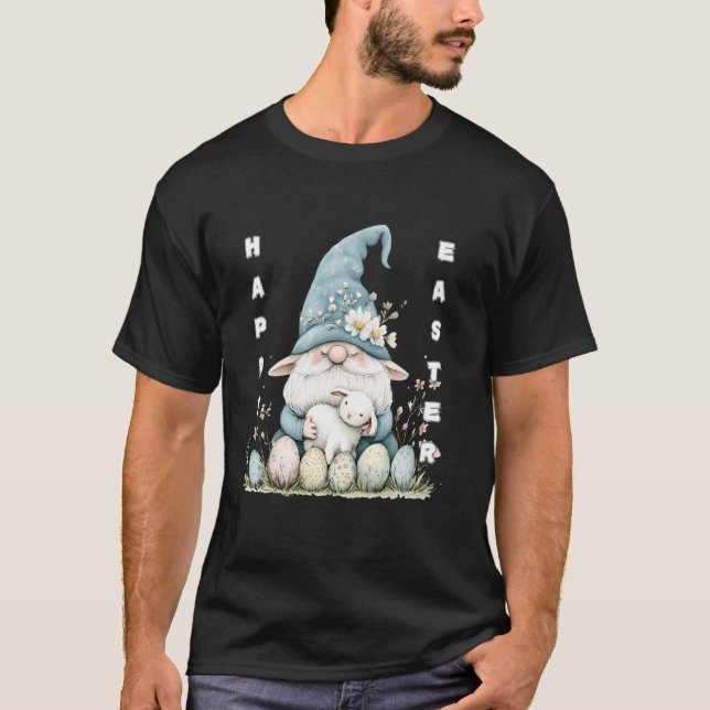 Glad Påsk Tomte med Lamm och Ägg T Shirt (Framsida)